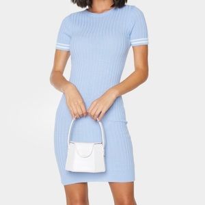 PLT Blue Stripe Sleeve Knitted Mini Dress